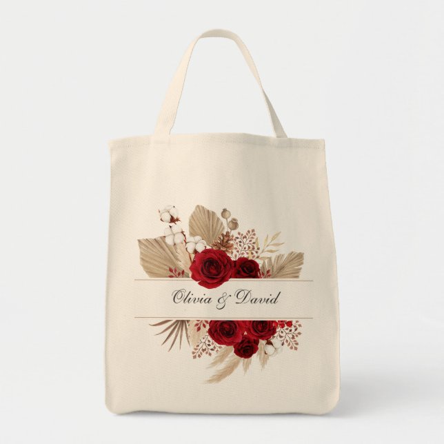 Sac fourre-tout de mariage aux roses de Bourgogne  (Devant)