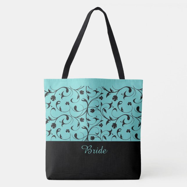 Sac fourre-tout de mariée Aqua et rouleaux noirs (Devant)