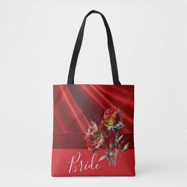 Sac fourre-tout de mariée floral rouge et marron (Devant)