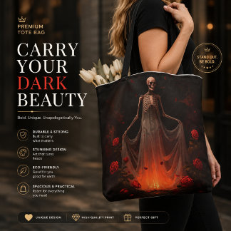 Sac fourre-tout de mariée squelette gothique sombr