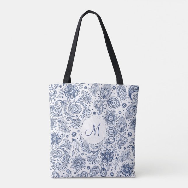 Sac fourre-tout de monogramme à motifs floraux Vin (Dos)