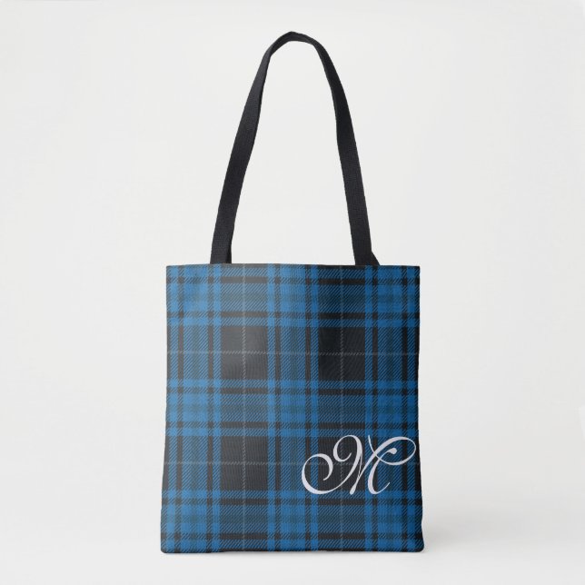 Sac fourre-tout de monogramme bleu plaid (Devant)