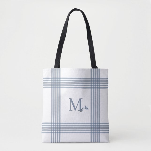 Sac fourre-tout de monogramme bleu plaid (Devant)