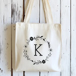 Sac fourre-tout de monogramme de couronne florale<br><div class="desc">Personnalisez ce sac fourre-tout avec votre initiale. Pour une personnalisation plus avancée de cette conception,  veuillez cliquer sur le bouton "Personnaliser" ci-dessus !</div>