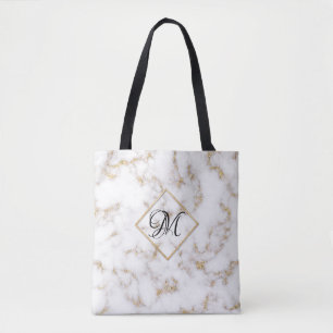 Sac fourre-tout de Monogramme en marbre blanc élég