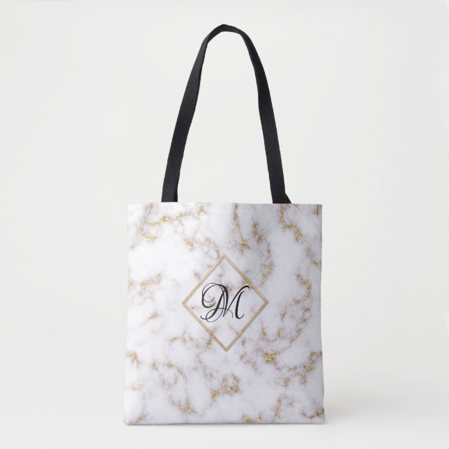 Sac fourre-tout de Monogramme en marbre blanc élég (Devant)