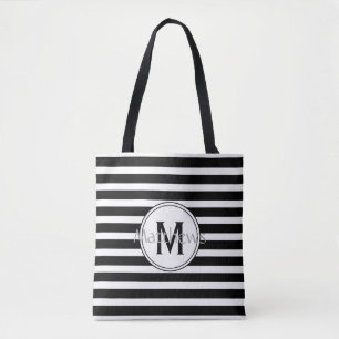 Sac fourre-tout de monogramme moderne en noir et b