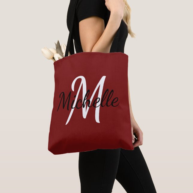 Sac fourre-tout de monogramme personnalisé rouge e (De près)