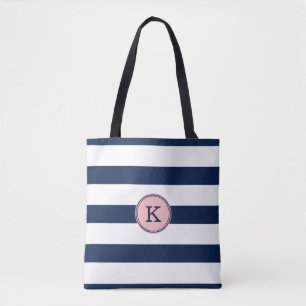 Sac fourre-tout de monogramme rayé bleu marine
