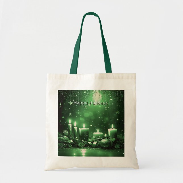 Sac fourre-tout de Noël aux bougies vertes (Devant)