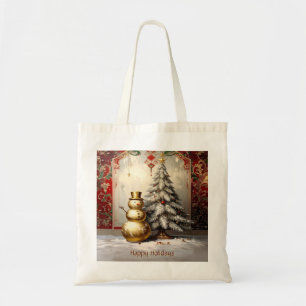 Sac fourre-tout de Noël bonhomme de neige doré arb