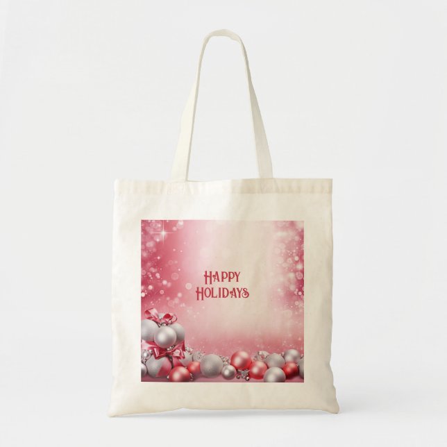 Sac fourre-tout de Noël boules roses et blanches (Devant)