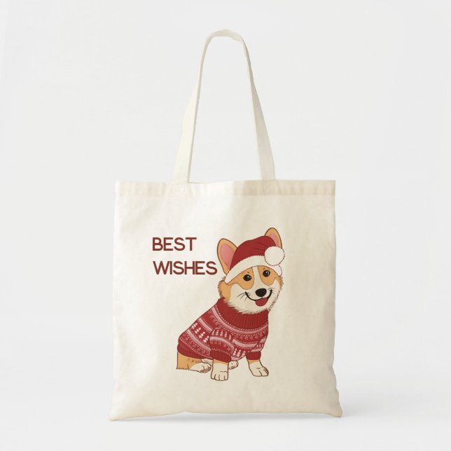 Sac fourre-tout de Noël Corgi en pull rouge (Devant)
