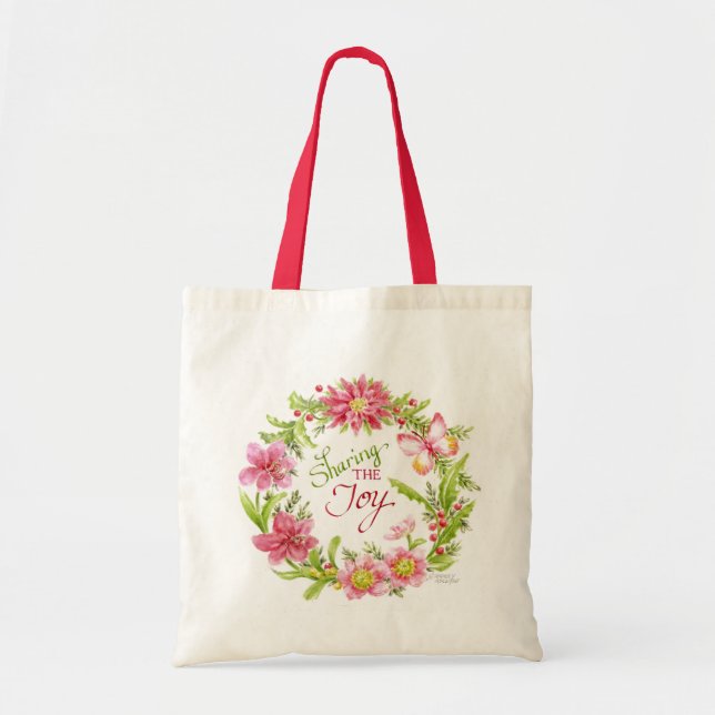 Sac fourre-tout de Noël Floral Watercolor Wreath (Devant)