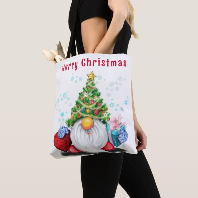 Sac fourre-tout de Noël Gnome avec cadeau (De près)