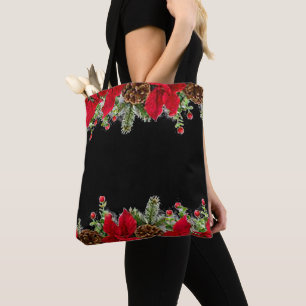 Sac fourre-tout de Noël Poinsettia et Pin