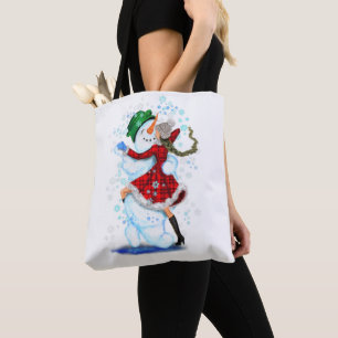 Sac fourre-tout de Noël Snowman and Girl Dance - F