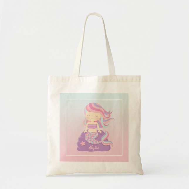 Sac fourre-tout de nom de fille Cute Mermaid Ombre (Devant)