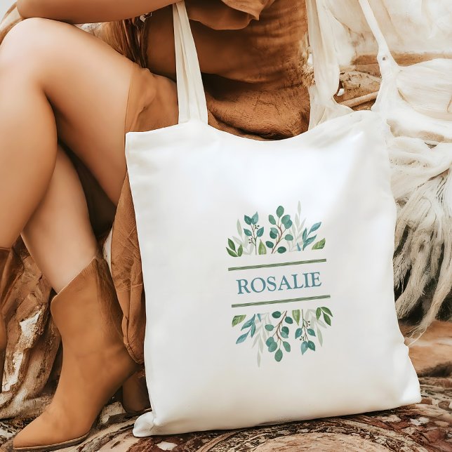 Sac fourre-tout de nom personnalisé de la végétati (Botanical Greenery Custom Tote Bag)