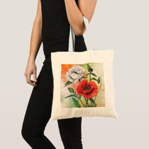 Sac fourre-tout de pavots blancs rouges - Peinture