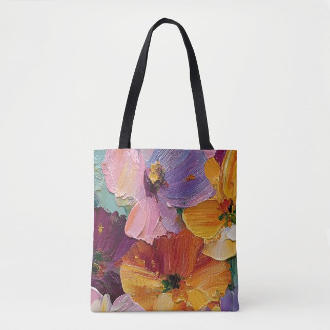 Sac fourre-tout de peinture florale impasto vibran (Devant)