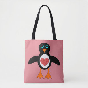 Sac fourre-tout de pingouin de coeur mignon