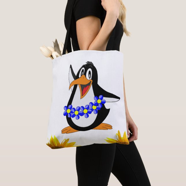 Sac fourre-tout de pingouin floral de tournesol (De près)