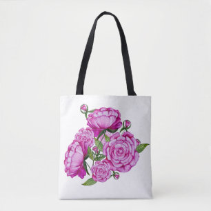 Sac fourre-tout de pivoines rose aquarelle