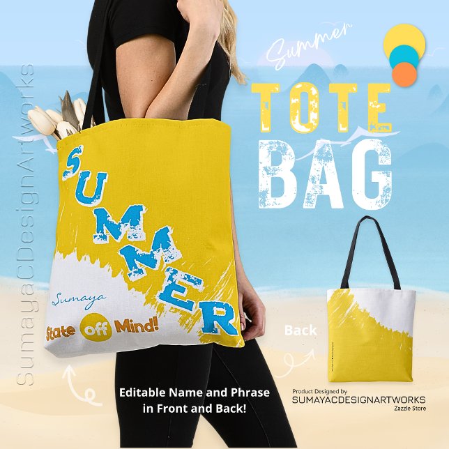 Sac fourre-tout de plage aux couleurs de l'état d' (Summer Tote Bag on Model with useful information!)