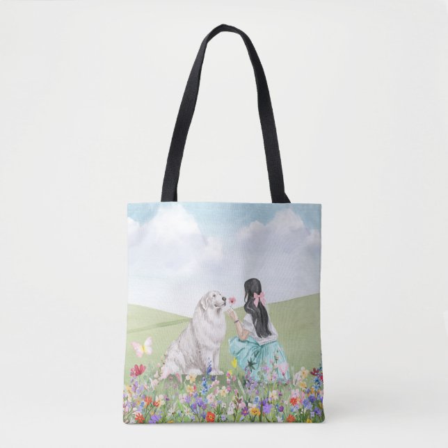 Sac fourre-tout de prairie Coquette Girl and Dog S (Devant)