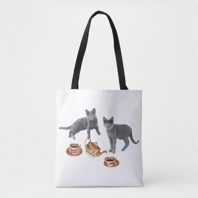 Sac fourre-tout de Tea Party pour chats gris (Devant)