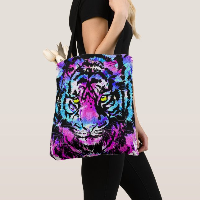 Sac fourre-tout de tête de tigre rose Neon - Sac f (De près)