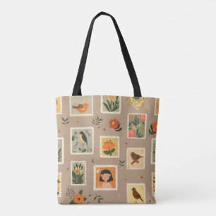 Sac fourre-tout de timbre Postage vintage - Floral