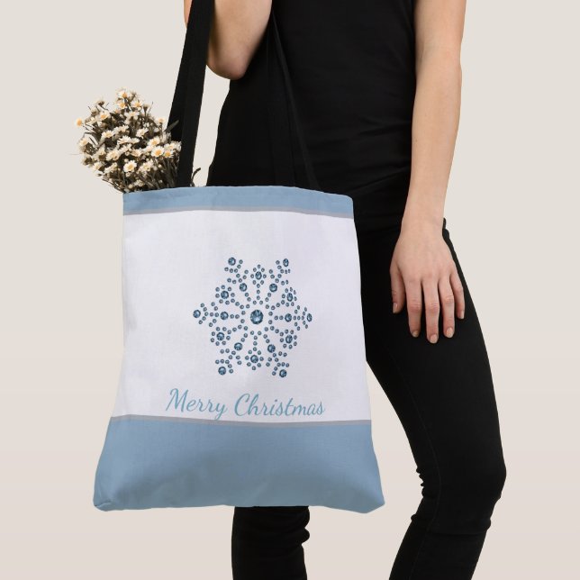 Sac fourre-tout de vacances Blue Snowflake Joyeux  (De près)