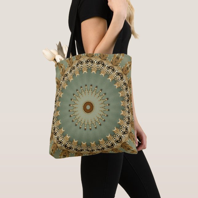 Sac fourre-tout décoratif de fêtes vert or (De près)