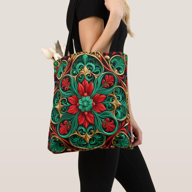Sac fourre-tout décoratif rouge vert Noël vacances (De près)