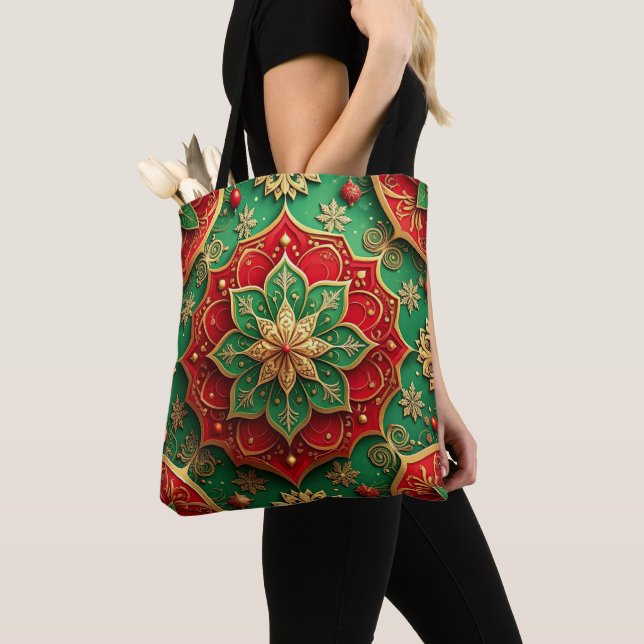 Sac fourre-tout décoratif rouge vert pour Noël (De près)