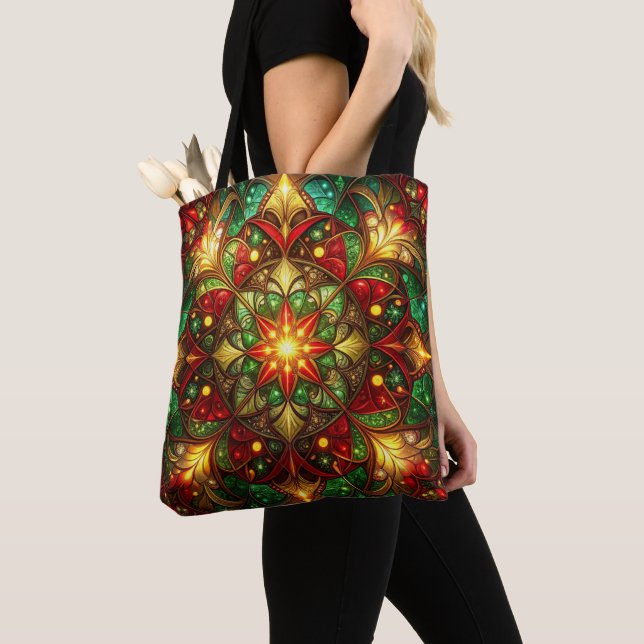 Sac fourre-tout décoratif vert rouge pour Noël (De près)