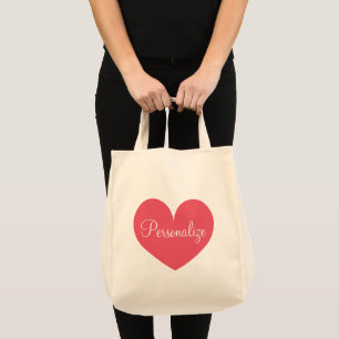 Sac fourre-tout d'épicerie de coeur rose personnal