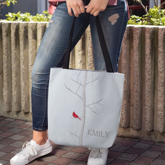 Sac fourre-tout des bouleaux d'hiver (Red Cardinal birch tree simple tote bag)
