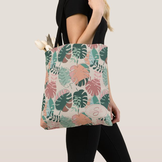 Sac fourre-tout d'été personnalisé Boho Monstera (De près)