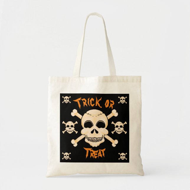 Sac fourre-tout d'Halloween crâne et os croisés (Devant)