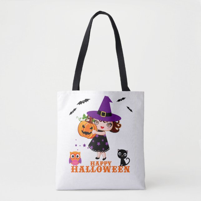sac fourre-tout d'halloween de sorcière mignonne (Devant)
