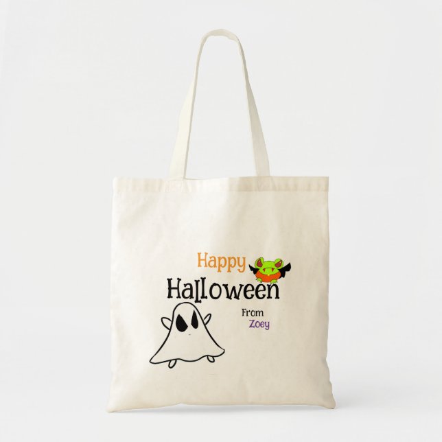 Sac fourre-tout d'Halloween joyeux avec ghostie et (Devant)