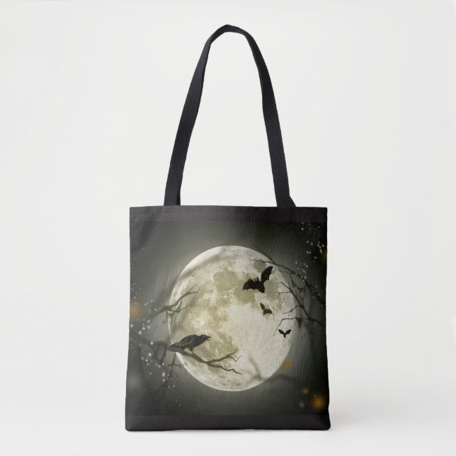 Sac fourre-tout d'Halloween Lune et Corbeau (Devant)