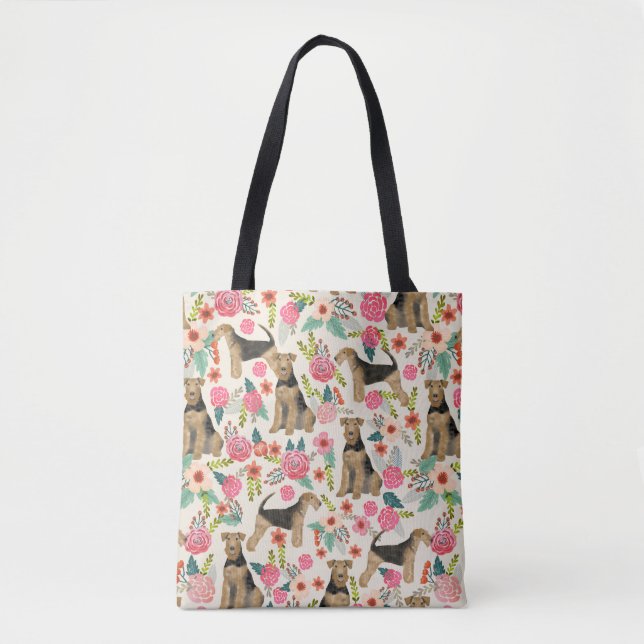 sac fourre-tout d'impression florale Airedale Terr (Devant)