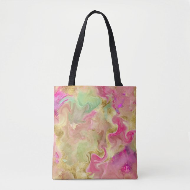 Sac fourre-tout d'impression rose, or, marbre vert (Devant)