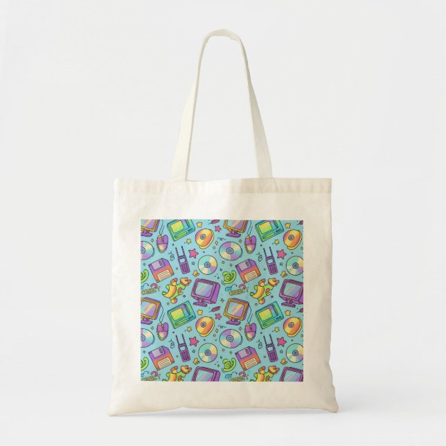 Sac fourre-tout doodle de technologie rétro esthét (Devant)
