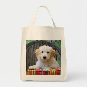 Sac fourre-tout d'or à épicerie de chiot de