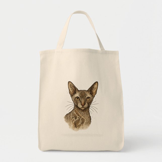 Sac fourre-tout élégant au portrait de chat boho (Devant)